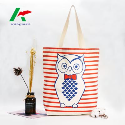 China 2021KM Fashion Brand 100% Cotton Shopping Bag With All Finished Stripe Print On Front Cotton Strap For Handle for sale