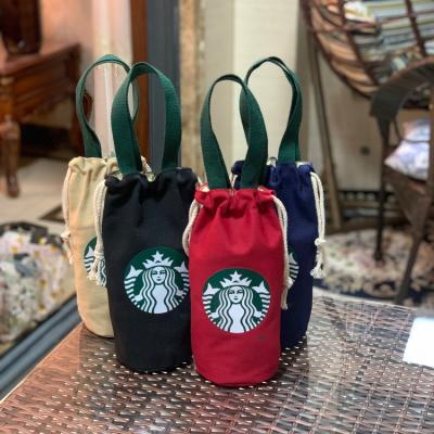 China Recyclable Canvas Drawstring Bag Water Cup Bag Women Handbag for sale