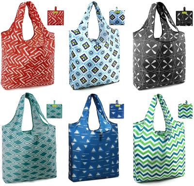 China High Quality Reusable Ripstop Shopping Bag Polyester Bag Folds In Pocket Foldable Polyester Shopping Tote Bag for sale