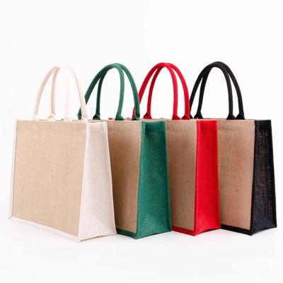 China Jute Handled Tote Bag Eco Friendly Burlap Reusable Grocery Bags Beach Bags For Women for sale