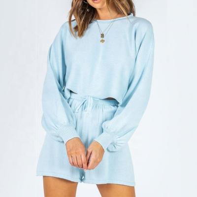 China Soft Breathable 2 Piece Set Women's Loungewear Cropped Sweater And High Waisted Shorts Matching Women Set for sale