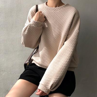 China 2021 Winter Version Waffle Hoodie Women's Anti-shrink Korean Version Korean Round Collar Cotton Staple Loose Casual Sweater for sale