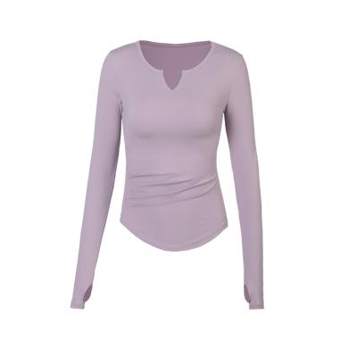 China Breathable V-Neck Yoga Suit, Long Sleeve, Quick Dry Sports T-shirt With Chest Pad 100% Cotton Clothing Supplier for sale