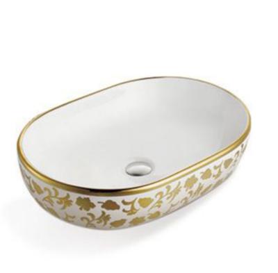 China Modern Luxury Hotel Bathroom Sinks Countertop Ceramic Bowl Bathroom Gold Color Basin for sale