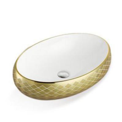 China Modern Hot Sale Gold Color High End Luxury Basin Bathroom Rustic Ceramic Bowl Sinks for sale