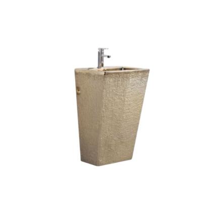 China Modern Luxury Rectangular Bathroom Hand Basin Freestanding Pedestal Marble Sink For Washroom for sale