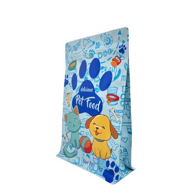 China 1.0kg Custom Blue Matte Pet Dog Product Food Packaging Bags Stand Up Flat Bottom Side Gusset Pouches with Ziplock for sale