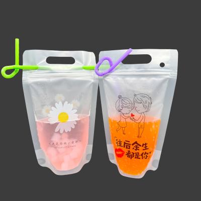 China 17 Oz wiederverriegelbarer Zipper Smoothie Saft Stehen Sie auf Trinkbeutel mit Hängeblöchen Strohhalme und Trichter zu verkaufen