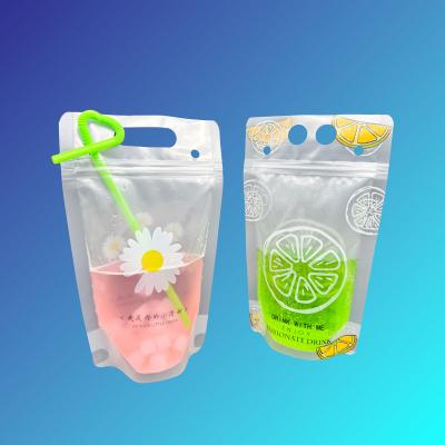 China 500 ml schöne Daisy Orange Design Frosted Clear Stand Up Plastik Trinktüten mit 2,4 Zoll Boden Gusset und Ziplock zu verkaufen