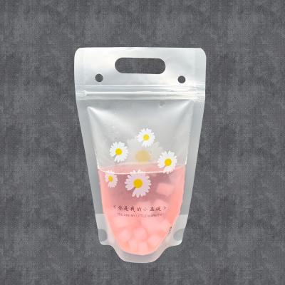 China Daisy Flower Design Stehen Saftbeutel Reißverschluss Smoothie Taschen für Erwachsene Warme und kalte Getränke Alkohol mit Strohhalmen zu verkaufen