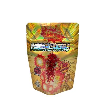 China Custom Shinny Holographic Bags Packaging 3.5 Grams  Stand Up Pouch With Child Proof Zipper for sale