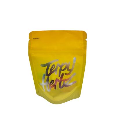 China Matte Yellow Gradient One Side Foil One Side Clear Stand Up Pouch Bags 3.5 G Weedwith Childproof Zipper for sale