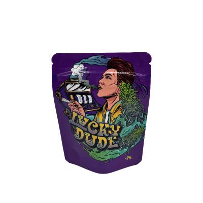 China Mylar Foil Coated Child Resistant Stand Up Pouches 3.5 g Weed Bags with Childproof Ziplock for sale