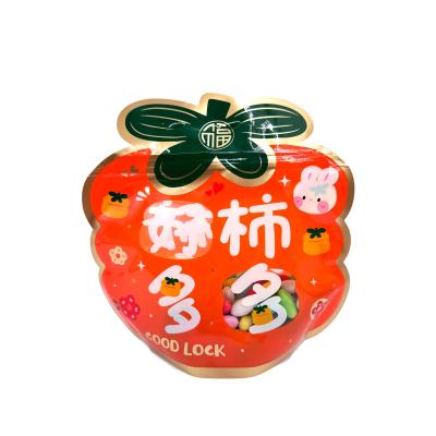 China Persimmon-Form Orange Farbe Öko-freundlich Stehen Taschen Reißverschluss Top Taschen mit klarem Fenster für Lebensmittel zu verkaufen