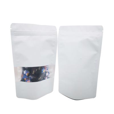 China Plain White Matte Surface Reusable Stand Up Mylar Bags for Food Storage Packaging with Reclosable Ziplock and Window for sale