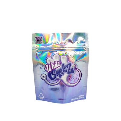 China Silver Holographic Resealable Stand Up Mylar Food Bags 3.5g Special Cartoon Pattern for sale