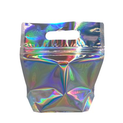 China Custom Mylar Holographic Resealable Bags Smell Proof Foil Ziplock Bags with Handle Hole for Party Favor Food Storage for sale