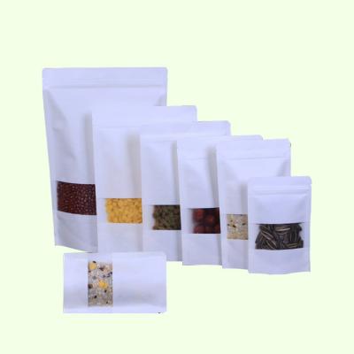 China Bolsas de papel kraft blanco con cerradura de cerradura ventana rectangular para alimentos aperitivos paquete de almacenamiento de dulces en venta