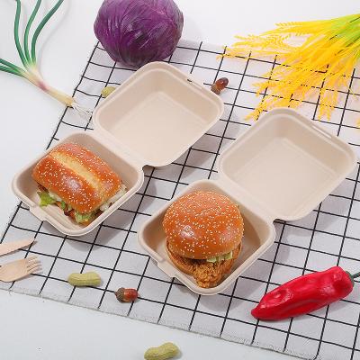 China 6 Inch Biodegradable Bagasse Bagasse Biodegradable Sugar Cane Hamburger Container Paper Pulp Disposable Hamburger Box for sale