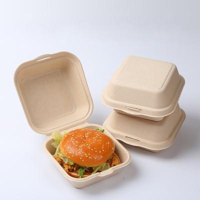 China 6 Inch Clamshell Biodegradable Hamburger Bagasse Disposable Food Lunch Box Sugar Cane Box Compostable Takeout Box for sale