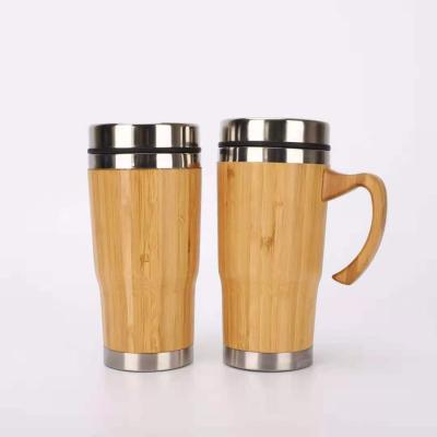 China Contemporary Double Wall 450Ml Stainless Steel Wooden Bamboo Tea Coffee Portable Travel Mug Custom Logo for sale