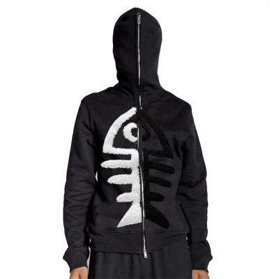 China Anti-wrinkle OEM Chenille embroidery hoodie sweatshirt towel embroidery face full zip up hoodie for men for sale