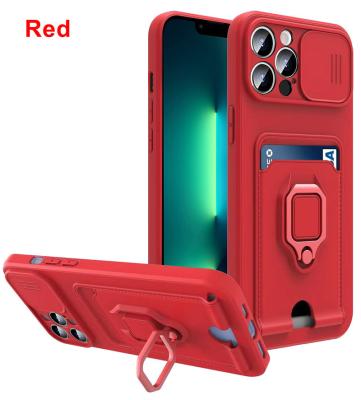 China Shockproof With Camera Protection TPU PC Phone Cover Case For Iphone 13 pro Max With Card Holder and Ring Holder for sale