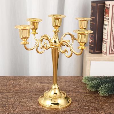 China Candlestick Romantic Nordic Golden Style Candlestick 5 Arm Bronze Candelabra Wedding Props Hotel Party Dinner Decoration Home Metal Candle Holder for sale