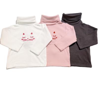 China Wholesale Kids Clothing Girls Anti-Shrink Blouse Bottoming Thin Knitted Sweatshirt Cat Logo Printed Cute Cotton High Neck Warm Long Sleeve for sale