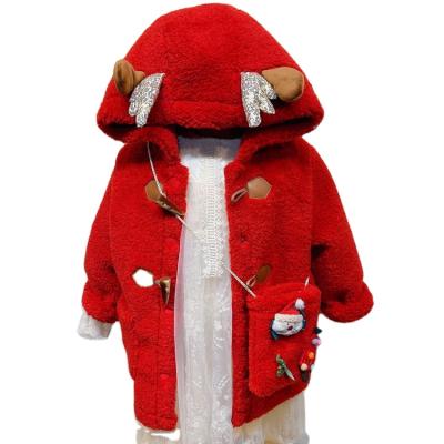 China Wholesale Anti-wrinkle Christmas Kids Clothes Girls Red Christmas Hoodie Cardigan Coat Winter Coat Girls Jacket With Free Satchel For Kids for sale