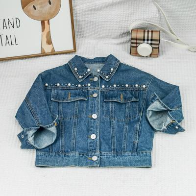 China Fashionable Girls Breathable Spring Coats Wholesale Kids Girls Clothing Outwears Pearl Girls Denim Jacket for sale