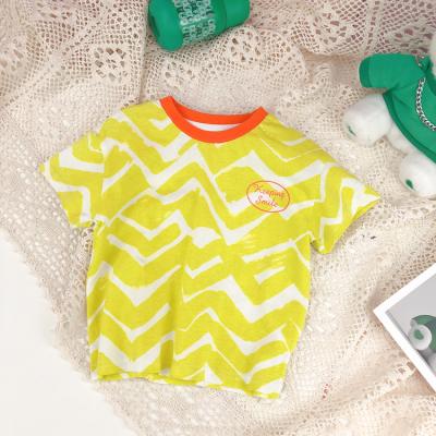 China Breathable Baby Boy Clothes Summer Outfit Cotton T Shirts Yellow Stripe Boys T Shirts for sale