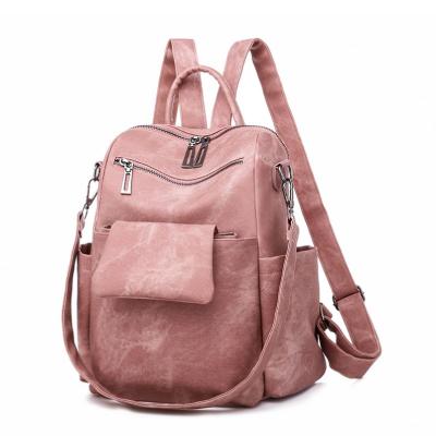 China Anti Theft Fashion Anti Theft Leather Women Backpack Pink Bag For Girls School College Students for sale