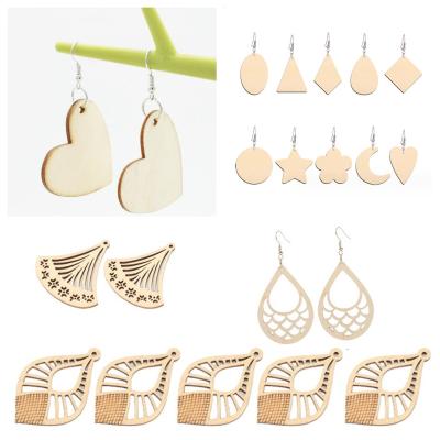 China African Wooden Earring Laser Cut Teardrop Undyed Cavity Natural Wood Pendants For DIY Earring Necklace Jewelry Making for sale