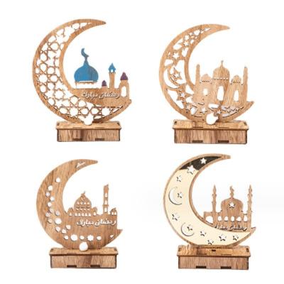 China Muslim Mubarak Lantern Moon Light Ramadan Moon Star Home Eid Islam Wooden Party Decoration LED Lighting Decorative Lamps for sale