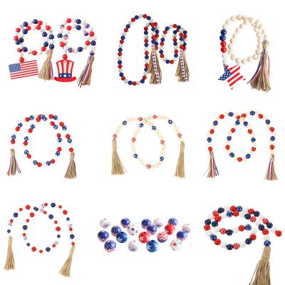 China Patriotic Wooden Bead Garland With Tassels 4th July Memorial Day Decorations Prayer Decor Product Bead Source Europe for sale