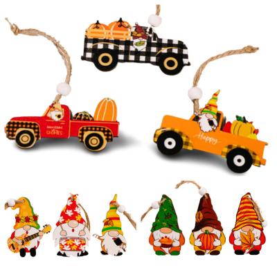 China Europe Thanksgiving Gnome Wooden Car Cutouts Farm Slices Santa Gnomes Pendant Pumpkin Hanging Toy Decoration Children's Gift for sale