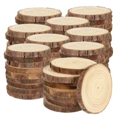 China Europe Pine Wood Natural Unfinished Round Slice Opens Decoration Wooden Signs Tree Bark Log Circle For Christmas DIY Opens Wedding Ce for sale