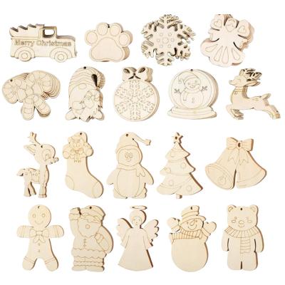 China Europe DIY Christmas Wooden Ornaments Unfinished Perforated Empty Wooden Slices With Cutout Decorations DIY Christmas Wood Decor for sale