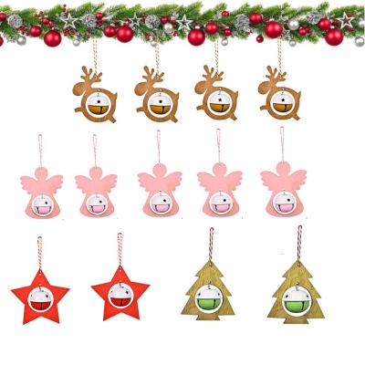 China Europe Corner Christmas Tree Cutout 4Pcs Christmas Bell Decorations Wooden Hanging Home Holiday Bell Jingle Bells Xmas Hanging Star for sale