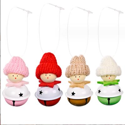 China Europe Bell Doll with Hat Christmas Snowman Knitted Pendant Decor with Sweater Hat Stars Jingle Bell Kawaii Wooden Xmas Decoration for sale