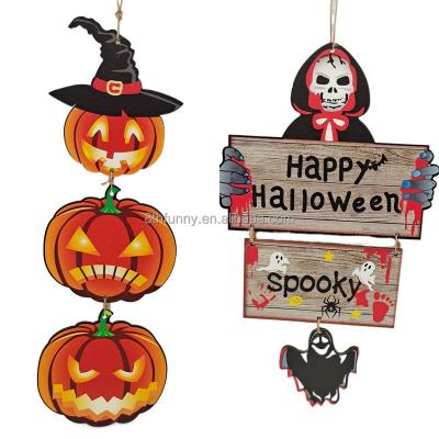 China New Halloween USA Decoration Party Sign Pumpkin Props Ghost Yard Outdoor Scary Party Wooden Hanging Hanging Decoration for sale