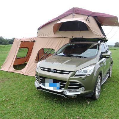 China Straight Tether Type 4-6 Person High Quality Waterproof Camping Portable Car Folding Soft Canvas Roof Top Tent for sale