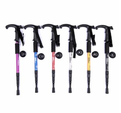 China Outdoor Folding Pole Rubber Trekking Damping Portable Ultralight Cane 6061 Aluminum Alloy Walking Stick for sale