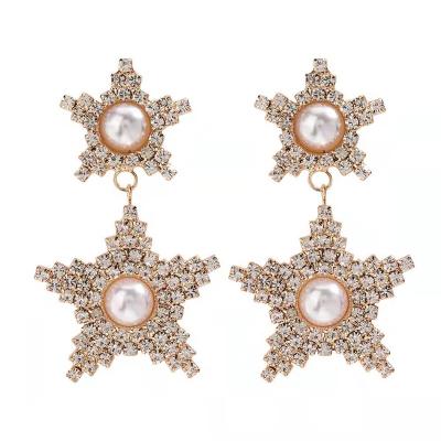 China FASHIONABLE European and American multi-layered five-pointed star diamond and pearl earrings for sale