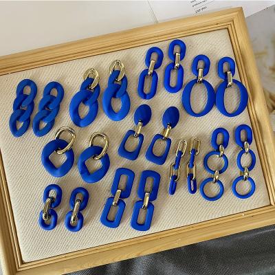 China FASHIONABLE Vintage French Klein Blue Geometric Circle Chain Earrings for sale