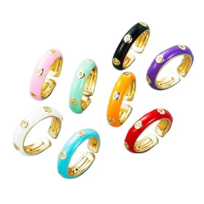 China FASHIONABLE Copper Gold Plated Micro Inlaid Zircon Color Oil Drip Ring Open Women for sale