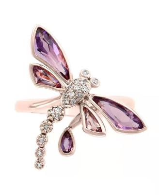 China FASHIONABLE Creative Purple Zircon Dragonfly Drop Insect Ring Women for sale