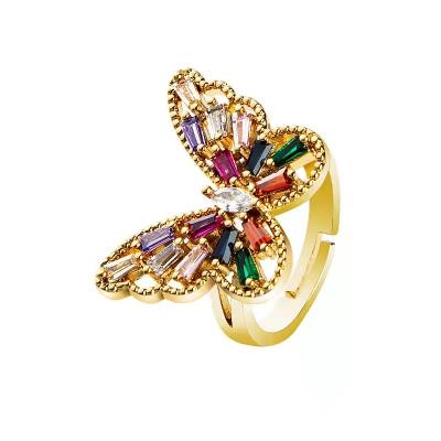 China INS FASHIONABLE Copper Micro Inlaid Zircon Butterfly Ring Open Couples Ring for sale