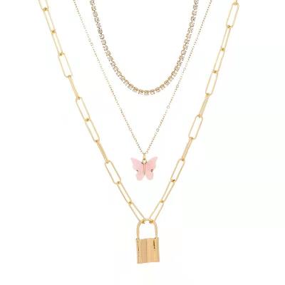 China Fashion TRENDY Chain Pearl Lock Key Butterfly Necklace Multi Style Women for sale